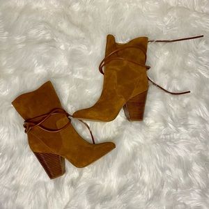 NEW UO Suede tie heeled booties